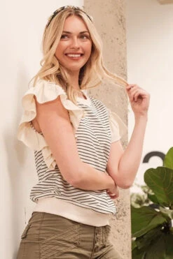 Lime 'N' Chili Striped Contrast Ruffle Detail Sleeveless Top -Little Loom Store 54ca26a4013043fda83646df0a388141 Max Origin