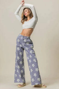 BiBi Flower Printed Side Pocket Wide Pants