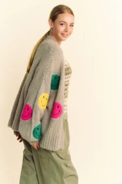 Davi & Dani Fuzzy Smile Open Front Long Sleeve Cardigan -Little Loom Store 558aa0db e130 4ef8 8d82 73146793a253 Max