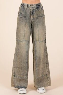 Mittoshop Washed Wide Leg Jeans With Pockets