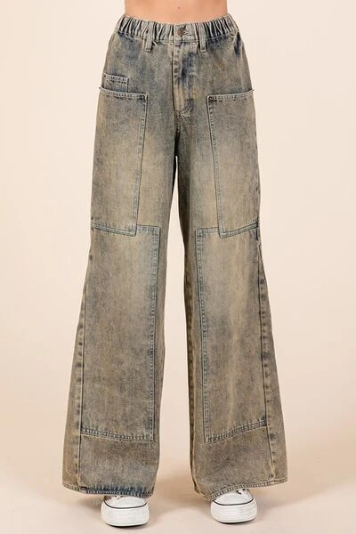 Mittoshop Washed Wide Leg Jeans With Pockets 3 Mittoshop Washed Wide Leg Jeans With Pockets