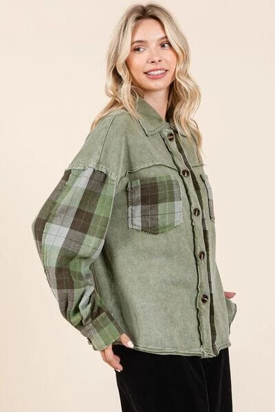Mittoshop Button Down Contrast Plaid Patchwork Shacket 7 Mittoshop Button Down Contrast Plaid Patchwork Shacket - Image 5