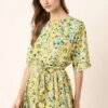 Mittoshop Floral Tie Waist Half Sleeve Mini Dress