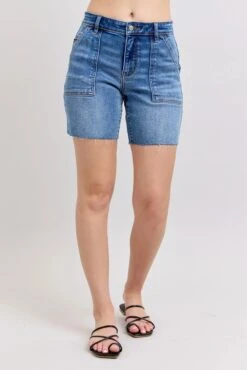 Judy Blue Full Size Mid Rise Bermudas Denim Shorts W/ Back Flap Pockets Plus Size -Little Loom Store 58354f77b50344e6aa91ee04dd7d7b5e Max Origin