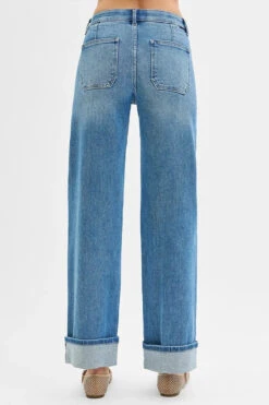 RISEN Full Size Elastic Band Mid Rise Wide Front Patch Pocket Cuff Jeans Plus Size -Little Loom Store 5973934562ee443090ebb2fc3a35e302 Max Origin