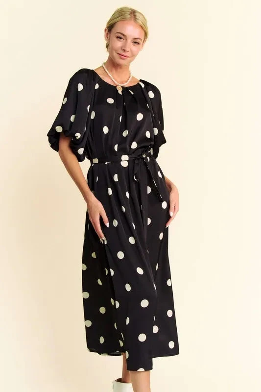 Davi & Dani Polka Dot Puff Sleeves Waist Tie Midi Dress 5 Davi & Dani Polka Dot Puff Sleeves Waist Tie Midi Dress - Image 3