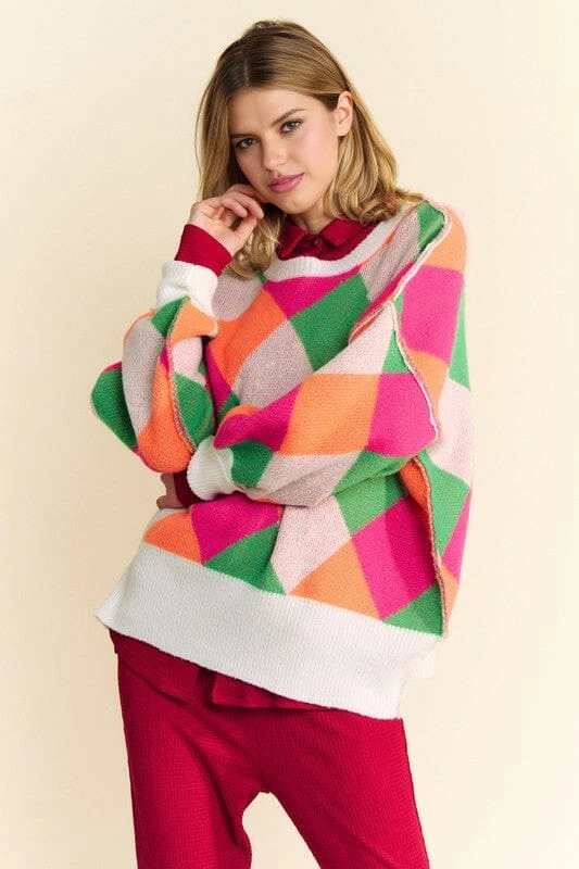 Davi & Dani Exposed Seam Color Block Dropped Shoulder Sweater 6 Davi & Dani Exposed Seam Color Block Dropped Shoulder Sweater - Image 4