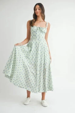 MABLE Floral Print Bustier Back Lace Up Midi Dress -Little Loom Store 5bed7596bba54513bc251ba8f9f9d3dc Max Origin