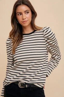 Annie Wear Striped Round Neck Puff Sleeve French Terry Top -Little Loom Store 5d29c548 bffd 417b 95b2 8213114502a0 Max