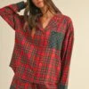 Annie Wear Contrast Plaid Long Sleeve Top And Shorts Set