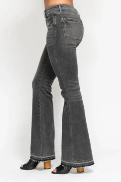 Judy Blue Full Size Mid Rise Tummy Control Washed Gray Release Hem Flare Jeans Plus Size -Little Loom Store 5e8a185706734331ab1b9387bd304519 Max Origin