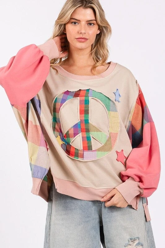 SAGE + FIG Full Size Contrast Peace Patch Dropped Shoulder Sweatshirt 6 SAGE + FIG Full Size Contrast Peace Patch Dropped Shoulder Sweatshirt - Image 4