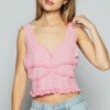 POL Lace Detail V-Neck Cropped Tank