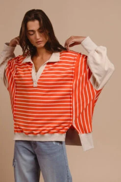 BiBi Stripe Knit Loose Fit Top With Cut Edge Detail 29 BiBi Stripe Knit Loose Fit Top With Cut Edge Detail -Little Loom Store 60e05c0b338d4444a882dea137f2c371 Max Origin