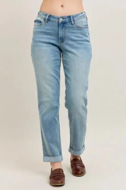 Judy Blue Full Size V-Front Cuff Boyfriend Jeans Plus Size