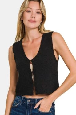 Zenana Hook And Eye Closure V-Neck Sweater Vest