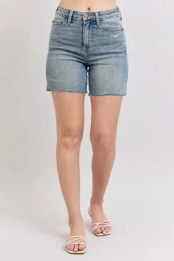 Judy Blue High Waist Vintage Wash Side Slit Denim Shorts