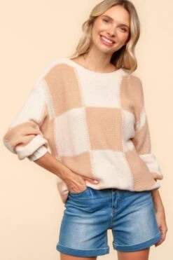 Haptics Full Size Checkered Round Neck Drop Shoulder Sweater -Little Loom Store 655ddea4 ecd1 4a18 b8dd 2b57f4851639 Max