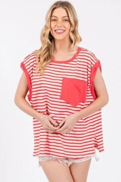 Ces Femme Side Slit Striped Cap Sleeve T-Shirt -Little Loom Store 669f5b47 8c98 43dd 90a1 fd4a52ac4972 Min