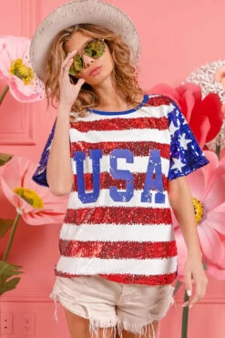 BiBi American Flag Theme USA Lettering Sequin Top -Little Loom Store 66edb04717584007b08e67ae65fb6113 Max Origin