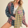 Aemi + Co Frayed Hem Color Block Plaid Drop Shoulder Shirt