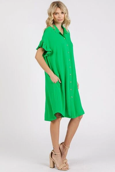 Mittoshop Button Down Flounce Sleeve Dress With Pockets 5 Mittoshop Button Down Flounce Sleeve Dress With Pockets - Image 3