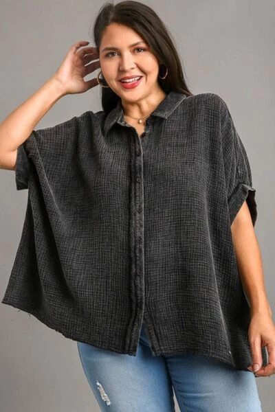 Umgee Full Size Cotton Gauze Mineral Wash Button Down Shirt Plus Size 4 Umgee Full Size Cotton Gauze Mineral Wash Button Down Shirt Plus Size - Image 2