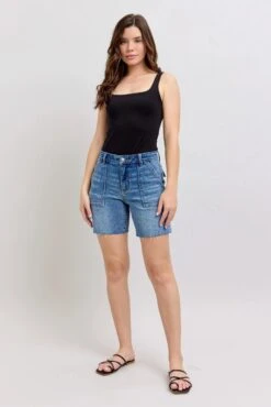 Judy Blue Full Size Mid Rise Bermudas Denim Shorts W/ Back Flap Pockets Plus Size -Little Loom Store 67f738b50ccc45208f3cdaa4cd74f735 Max Origin