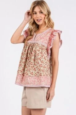 Mittoshop Floral Notched Ruffled Cap Sleeve Blouse -Little Loom Store 682d8fd1 c160 4421 8249 8d947e4f5c7b Min