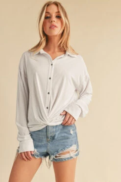 Aemi + Co Twisted Hemline Button Detail Collared Neck Top -Little Loom Store 684cec99 96a1 4723 9c9c 8510fc616996 Max