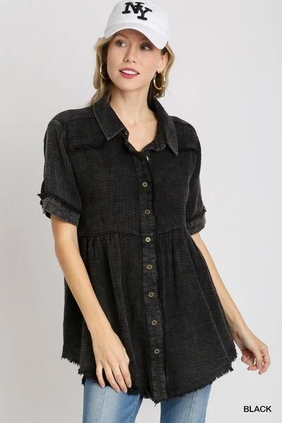 Umgee Full Size Cotton Gauze Button Front Shirt Plus Size 3 Umgee Full Size Cotton Gauze Button Front Shirt Plus Size
