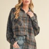 Aemi + Co Flannel Plaid Button Up Raglan Sleeve Shirt