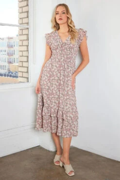 Mittoshop Flower Print Ruffle Cap Sleeve V-neck Midi Dress -Little Loom Store 68cbbbec62284fe9af809f441e97b5ea Max Origin