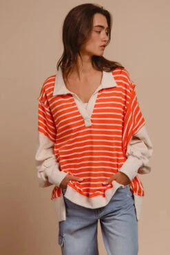 BiBi Stripe Knit Loose Fit Top With Cut Edge Detail 26 BiBi Stripe Knit Loose Fit Top With Cut Edge Detail -Little Loom Store 691b91f86d2f4256aeefc6f8471e2fe8 Max Origin