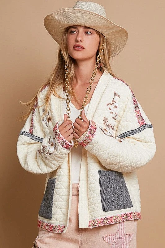 POL Embroidered Open Front Long Sleeve Jacket 3 POL Embroidered Open Front Long Sleeve Jacket