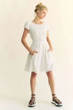 Davi & Dani Crossed Back Short Sleeve Dress With Pockets -Little Loom Store 6a895bc5e5554f1db4b4ba5d3bef9a77 Max Origin