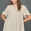 Umgee Full Size Raw Hem Notched Babydoll Linen Blouse Plus Size -Little Loom Store 6a9c229d 419c 4f23 b7e4 0aa87a76b4a1 Min