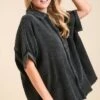 Umgee Full Size Cotton Gauze Mineral Wash Button Down Shirt Plus Size