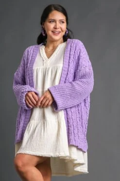 Umgee Full Size Cable Knit Open Front Long Sleeve Cardigan -Little Loom Store 6bd2a259 d442 4330 aaba 47b03d5594ea Max