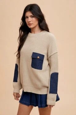 Annie Wear Contrast Round Neck Drop Shoulder Sweater With Patch Pocket -Little Loom Store 6c733fb0 6f2b 428b a1e8 536bfc0da083 Max