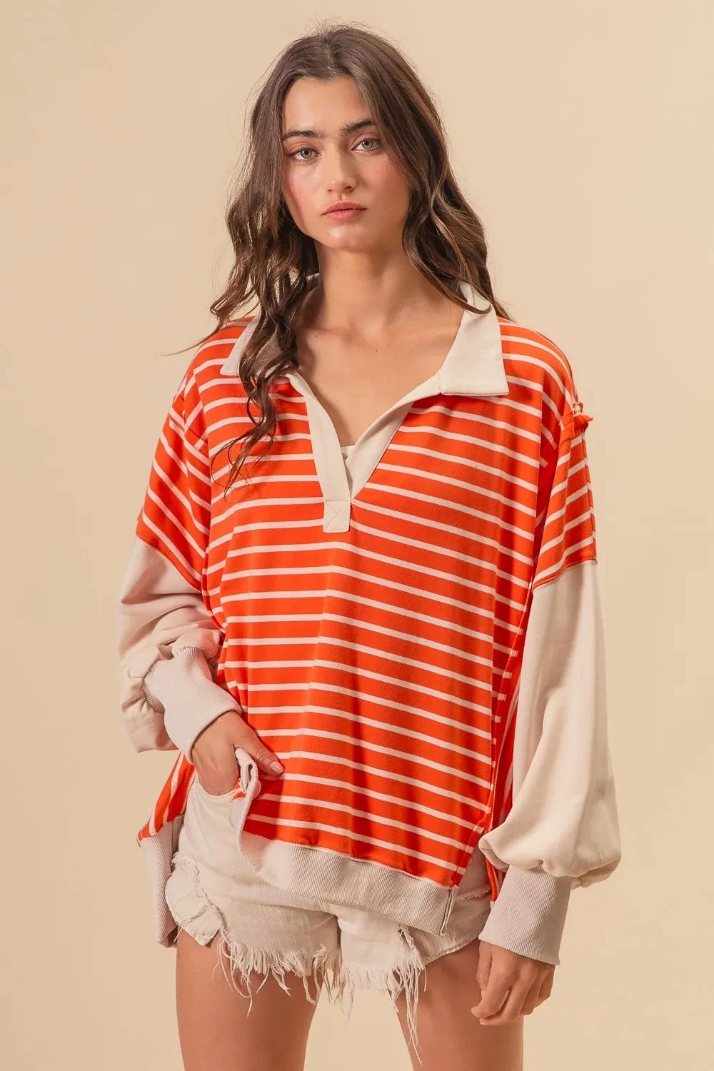 BiBi Stripe Knit Loose Fit Top With Cut Edge Detail 6 BiBi Stripe Knit Loose Fit Top With Cut Edge Detail - Image 4