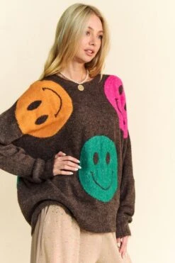 Davi & Dani Contrast Smile Round Neck Oversize Sweater -Little Loom Store 6e3f486f f28a 45e9 9e15 0a2a25e64ebb Max