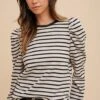 Annie Wear Striped Round Neck Puff Sleeve French Terry Top -Little Loom Store 6ff80053 dd52 456c ac05 a1a05ca5fa50 Max