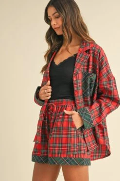 Annie Wear Contrast Plaid Long Sleeve Top And Shorts Set -Little Loom Store 703615d8 f53b 4196 955c bb2f1d93b058 Max