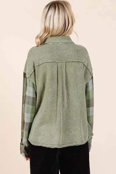 Mittoshop Button Down Contrast Plaid Patchwork Shacket 4 Mittoshop Button Down Contrast Plaid Patchwork Shacket - Image 2