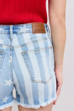Judy Blue Full Size Mr Star & Stripe Bleach Discharge Fray Hem Denim Shorts Plus Size -Little Loom Store 723879309640444bae729526c5dc4505 Max Origin