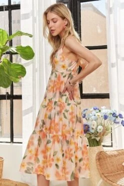 ADORA Smocked Back Floral Adjustable Strap Midi Dress -Little Loom Store 72f1baa1 b3c0 4fdd 83f9 52ae476381ea Min