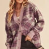 Aemi + Co Side Slit Patch Pocket Plaid Button Down Jacket