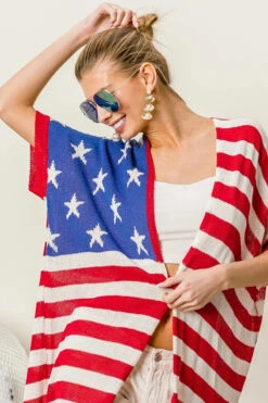 BiBi American Flag Low Gauge Knit Cardigan -Little Loom Store 76184642bd7b41a887eab263b5bee01f Max Origin