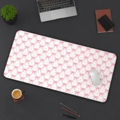 Coquette Bow Desk Mat - Hot Pink & Dot Design For Home Office Decor -Little Loom Store 763285653446390048 2048